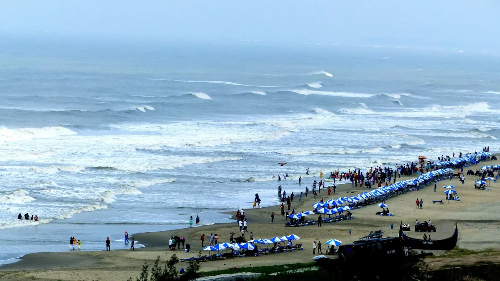 Aerial view of Cox’s Bazar beach and Bay of Bengal shoreline, regional travel context for Cox’s Bazar–Teknaf Marine Drive